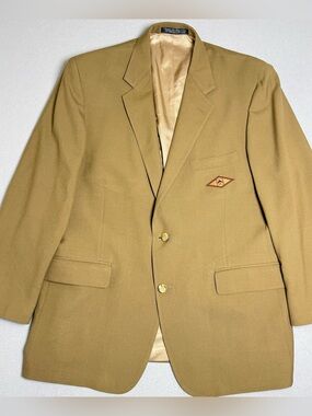 PETER MILLAR Blazer 43 R Tan Beige Gold Button Lined Mens Indian Creek Logo USA